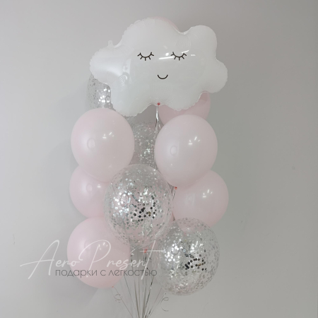 Фонтан шаров на выписку "Пушистое облако"